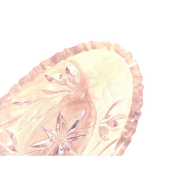 Oval Serving Dish Floral Pattern with Leaf Pattern Glass Etched Ends - Picture 6 of 7